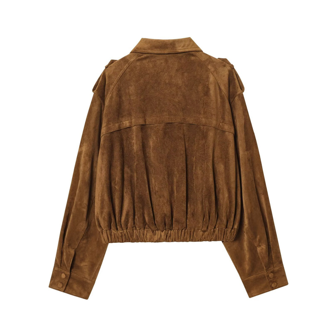 Damen modische Wildlederjacke mit praktischen Taschen Drune