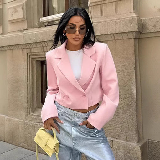 Damen Cropped Blazerjacke mit oversized Ärmeln und Detailknöpfen Drune