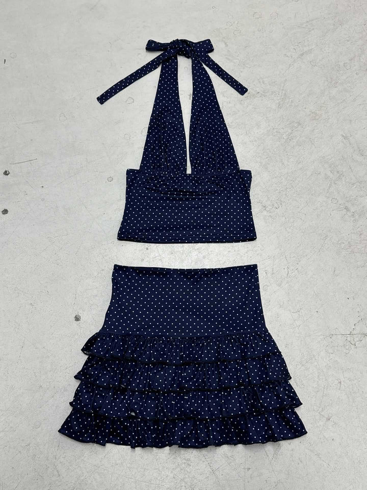 Damen Set mit vielseitigem Halterneck-Top und verspielt gekräuseltem Rock Drune