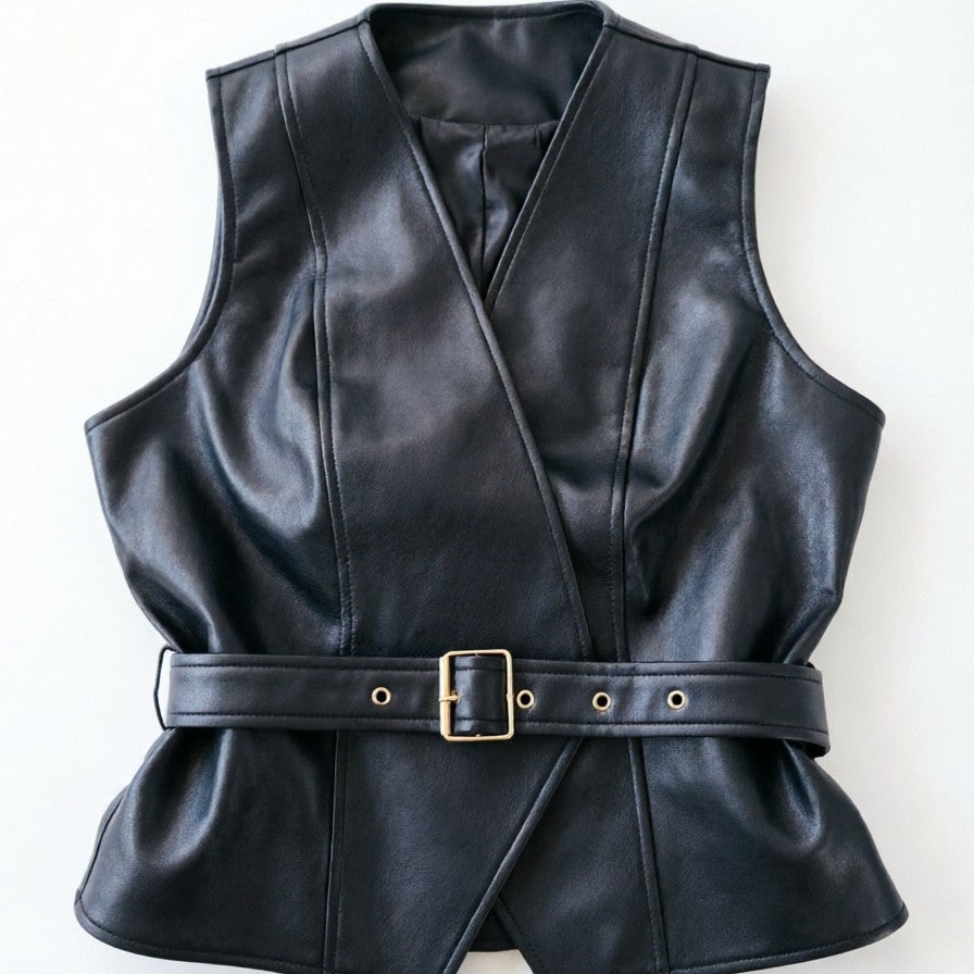 Damen Elegante und figurbetonte Kunstlederweste Drune