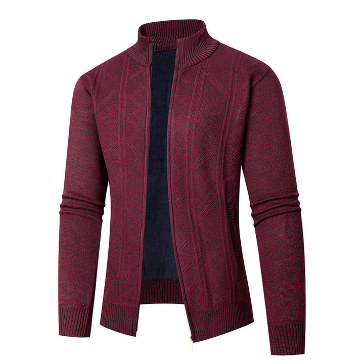 Herren Strickjacke mit strukturiertem Zopfdesign und hohem Kragen Drune
