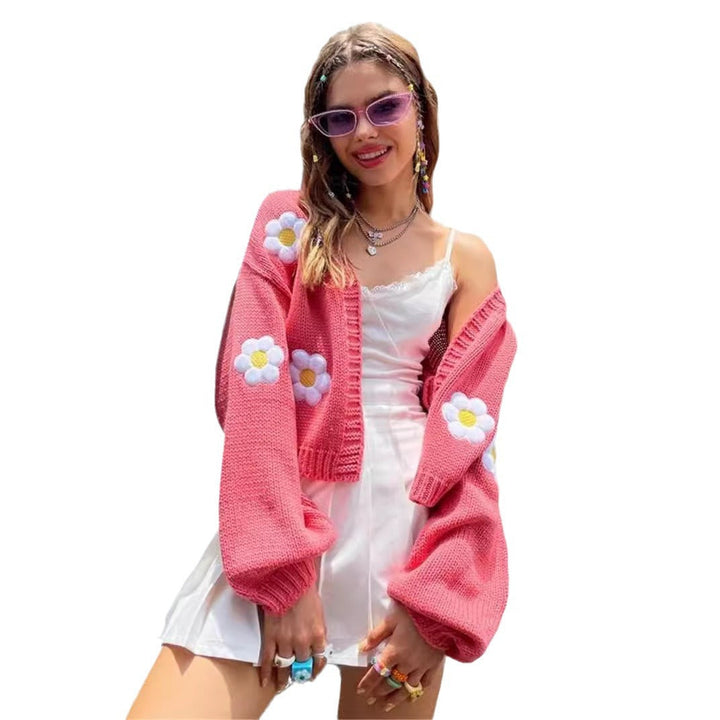 Damen Strickjacke mit floralen Applikationen Drune