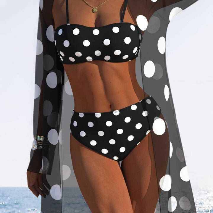 Damen Bikini-Set mit gepolstertem Bustier-Oberteil und elegantem Chiffon-Cover-Up Drune