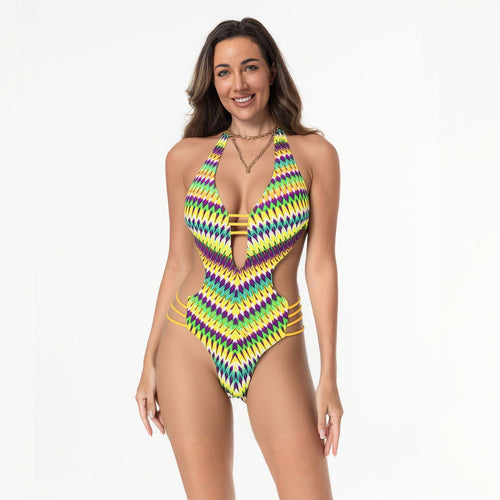 Damen Modern gestalteter Einteiler mit tiefem V-Ausschnitt Drune