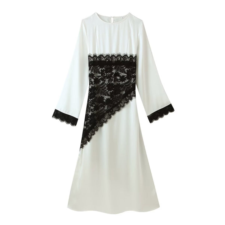 Damen Midikleid mit asymmetrischer Spitzenapplikation und langen Glockenärmeln Drune