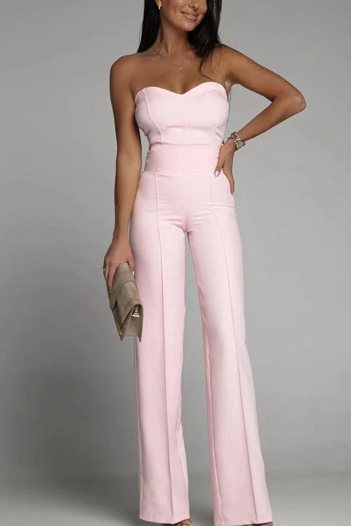 Damen eleganter Jumpsuit mit schulterfreiem Design und weitem Bein Drune