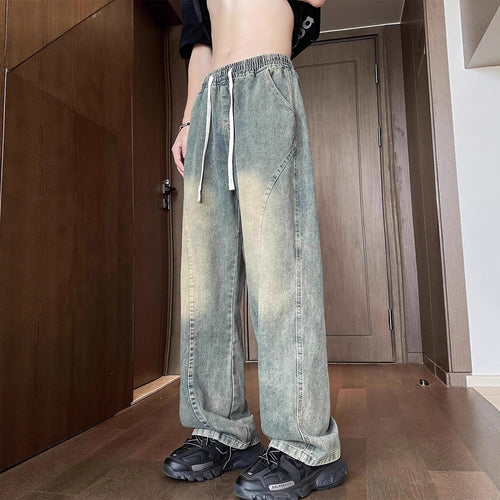 Unisex Weit geschnittene Denimhose mit elastischem Bund Drune