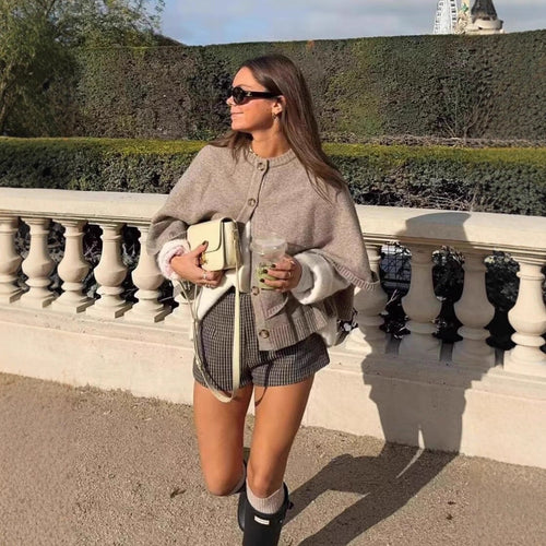 Damen Cape-Cardigan mit Knopfleiste und zweilagigem Umhang Drune
