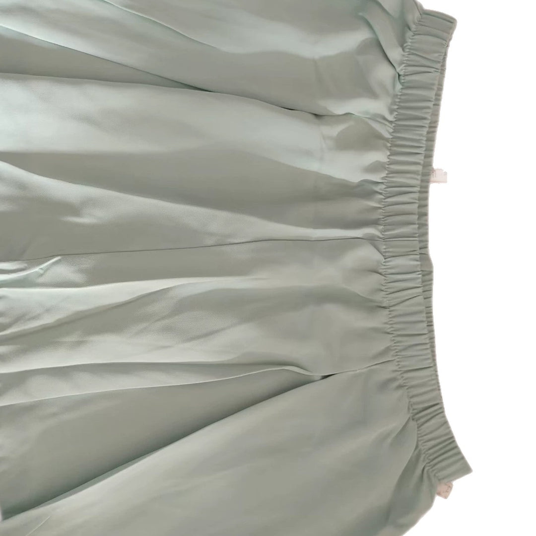 Damen Leichte Satin-Palazzohose mit hohem elastischem Bund und Kellerfalten Drune