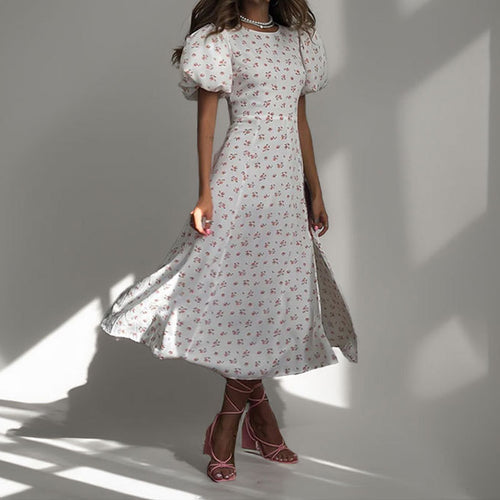 Damen Maxikleid mit verspielt leichtem Puffärmel und elegantem Schlitz Drune