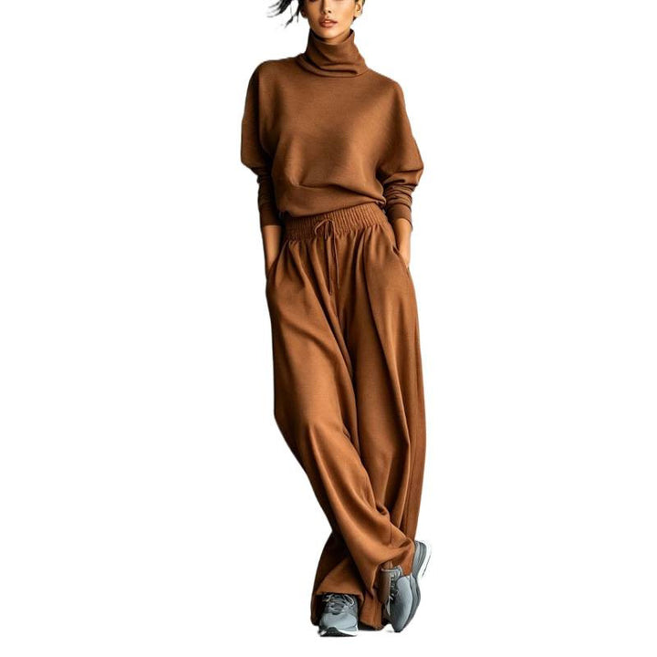 Damen Rollkragen-Loungewear-Set mit Oversize-Oberteil und weitem Gummibund-Hose Drune