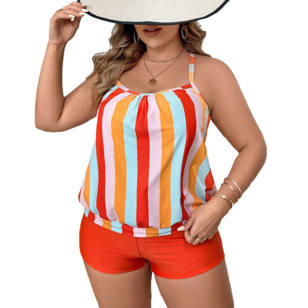 Damen gestreiftes Badeoutfit mit lässiger Shorts Drune