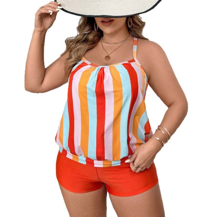 Damen gestreiftes Badeoutfit mit lässiger Shorts Drune