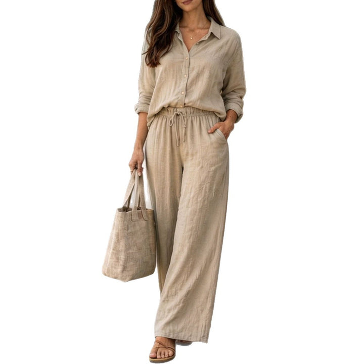 Damen Leichte und bequeme Sommerbluse mit weiten Hosen Drune