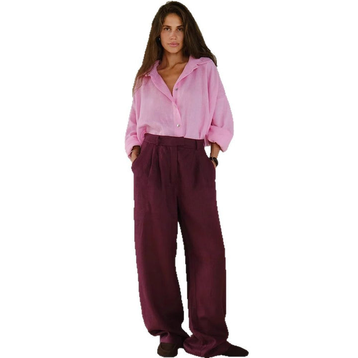 Damen luftige Leinenbluse mit stylischem Knotendetail und langen Ärmeln Drune
