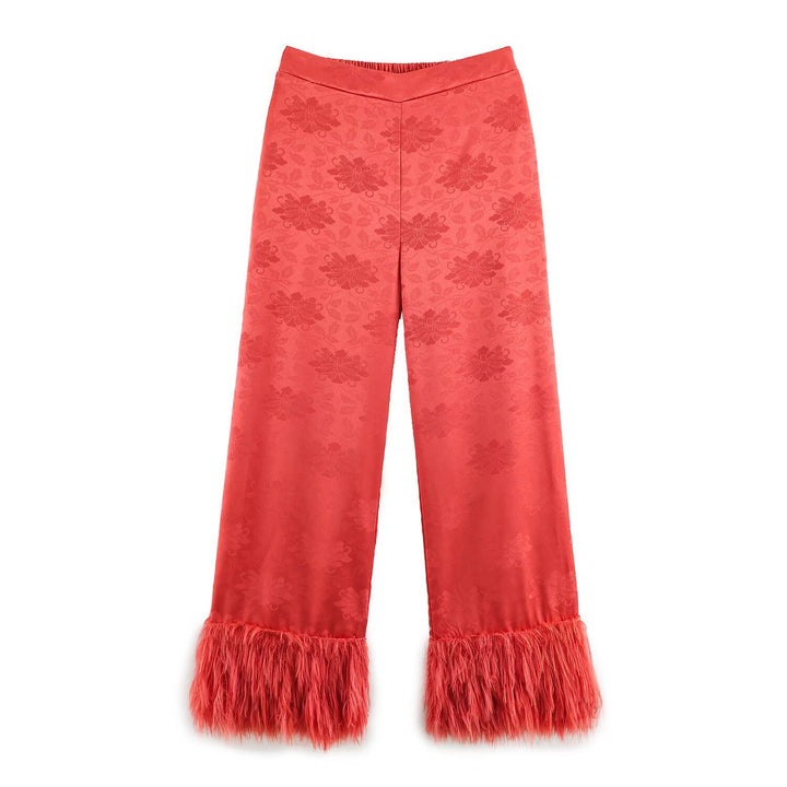 Damen Kimono-Wickelbluse aus Jacquard mit Federrüschensäumen Drune