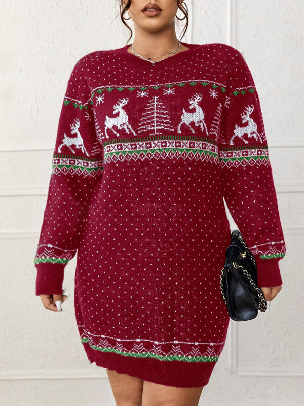 Damen kuscheliger Weihnachts-Strickpullover mit festlichem Rentiermotiv Drune