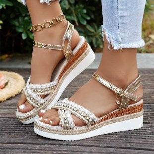 Damen Wedge-Sandalen mit funkelndem Riemendesign Drune