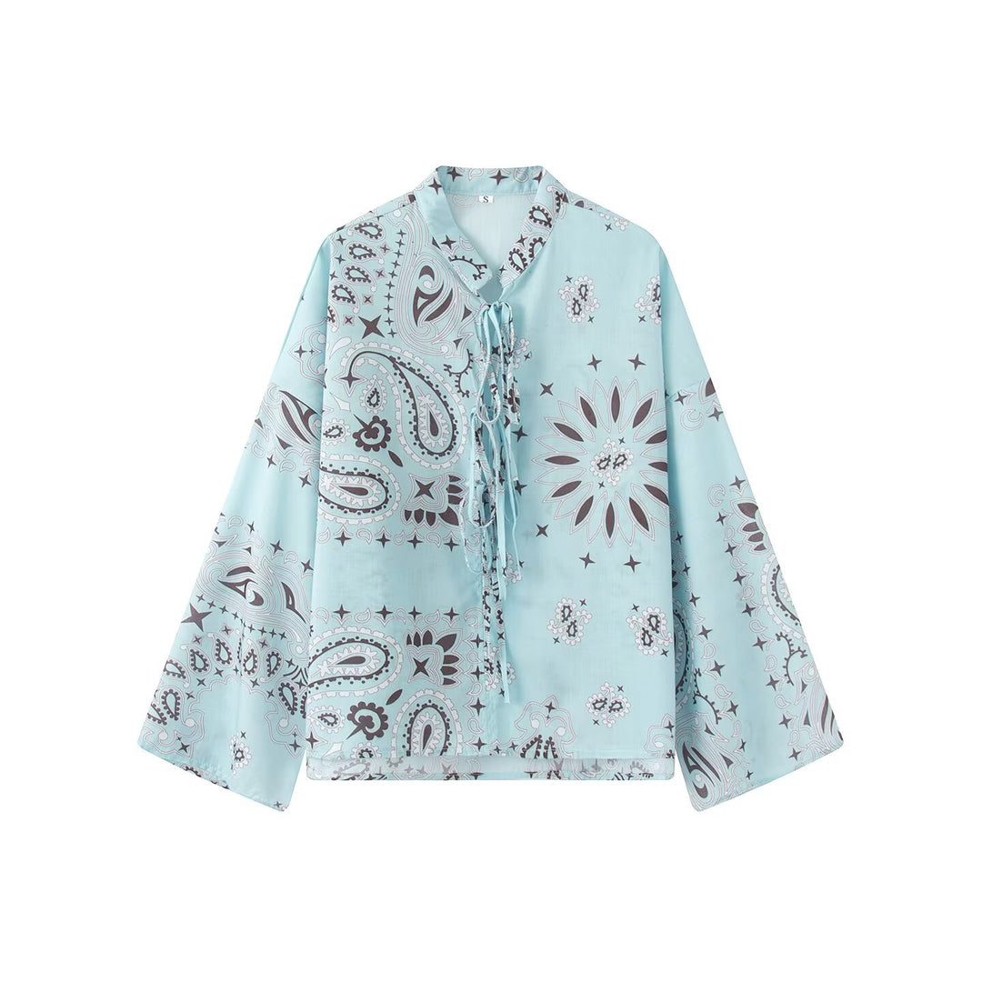 Damen Zweiteiliges Satinoptik-Lounge-Set mit Paisley-Print, Kimonokragen-Bluse und weiter Culotte-Hose Drune