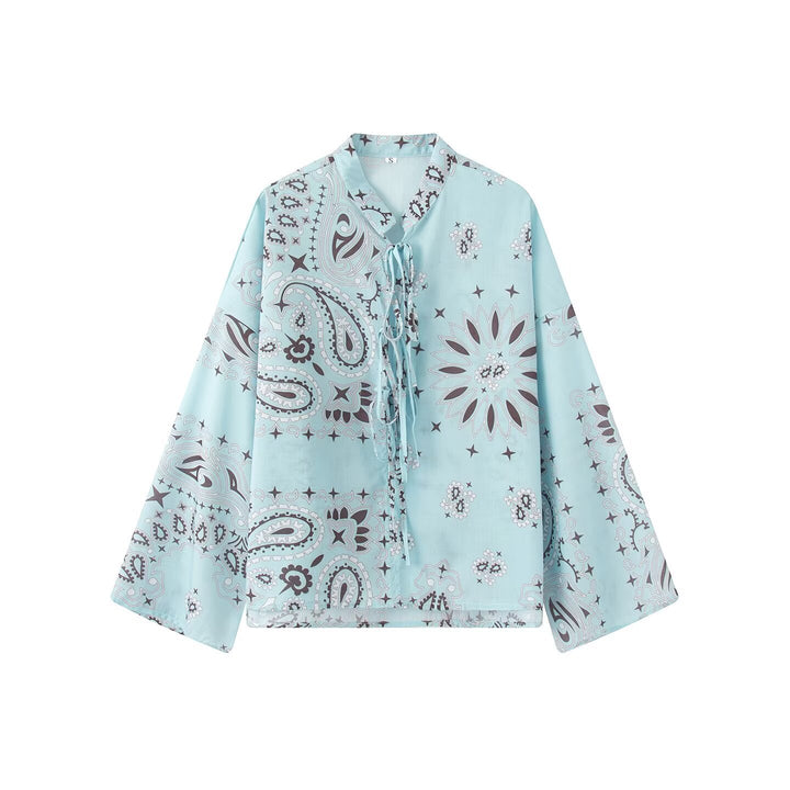 Damen Zweiteiliges Satinoptik-Lounge-Set mit Paisley-Print, Kimonokragen-Bluse und weiter Culotte-Hose Drune