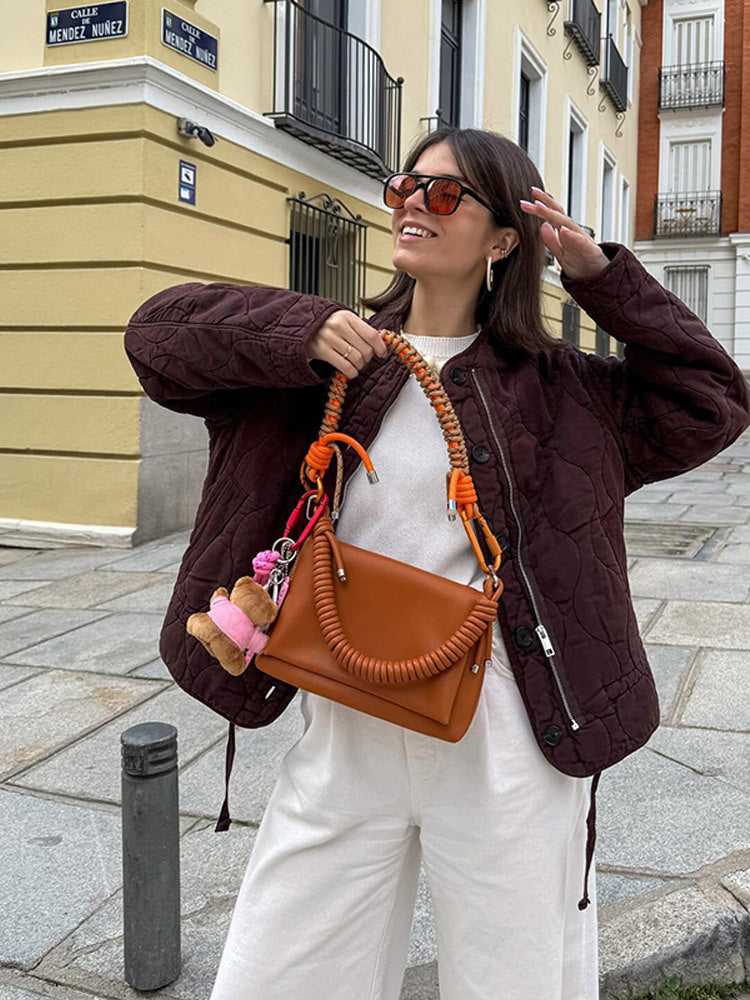 Damen Schultertasche aus Kunstleder mit geflochtenem Henkel und spiralförmigem Vordergriff Drune