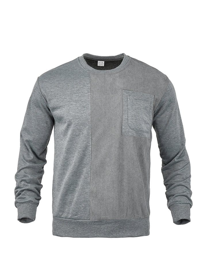 Herren Langärmeliges Struktur-Sweatshirt mit Brusttasche und Rippdetail Drune