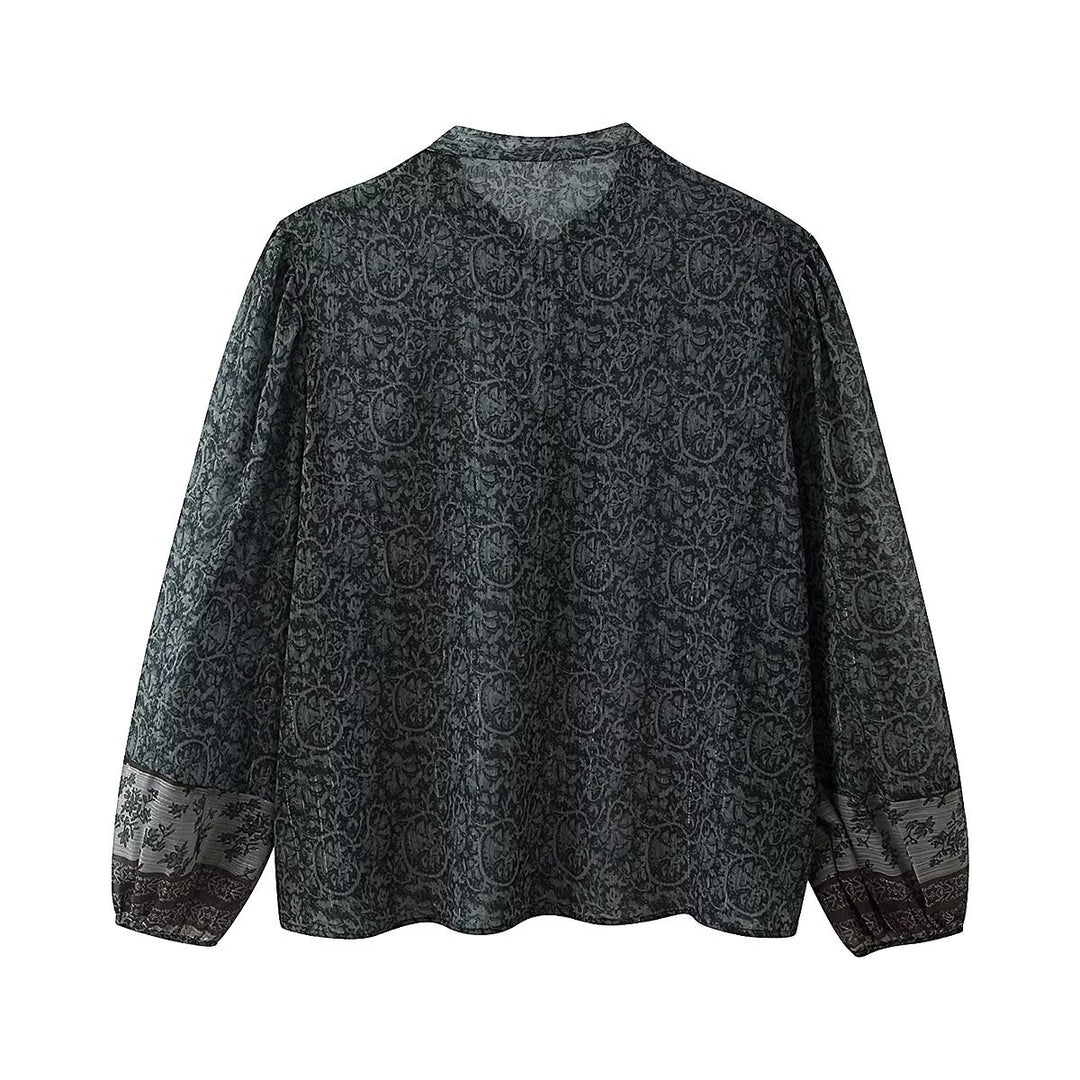 Damen Chiffon-Bluse mit Paisley‑Print, Quastenbändern und Ballonärmeln Drune