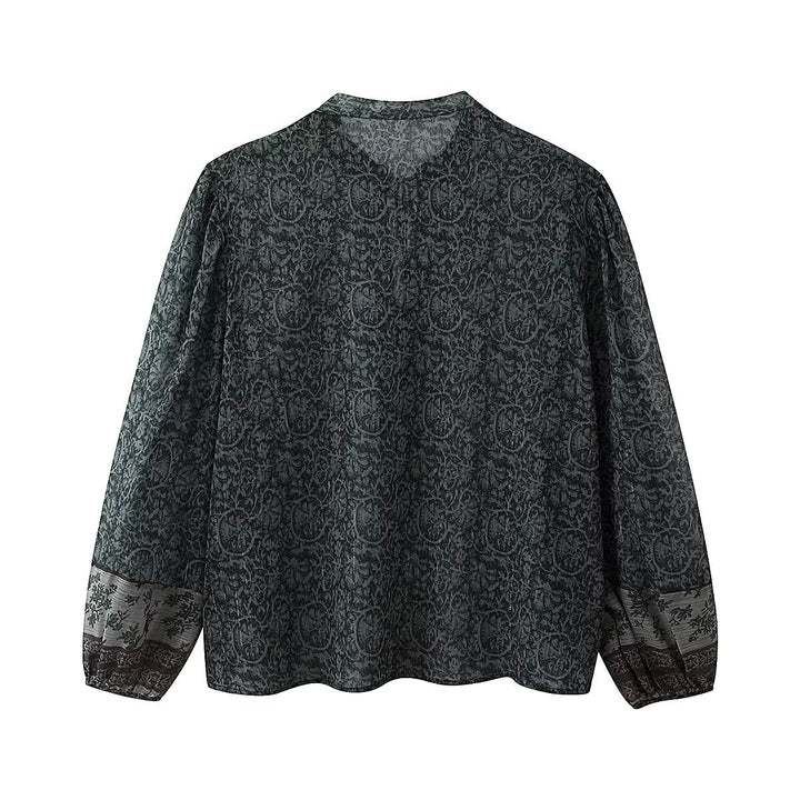 Damen Chiffon-Bluse mit Paisley‑Print, Quastenbändern und Ballonärmeln Drune