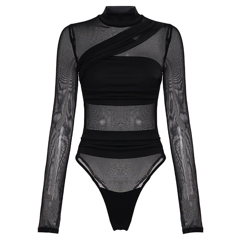 Damen Langarm Body mit transparentem Tüll-Design und eleganter Schnittführung Drune