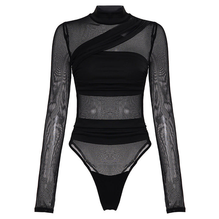 Damen Langarm Body mit transparentem Tüll-Design und eleganter Schnittführung Drune