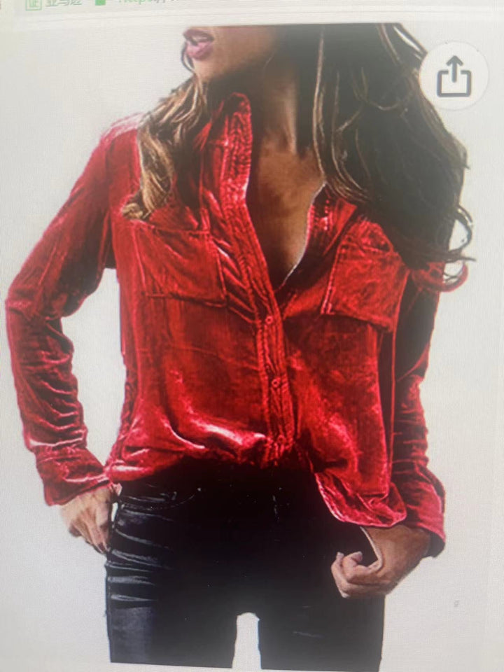 Damen Satin Bluse mit dekorativen Brusttaschen Drune