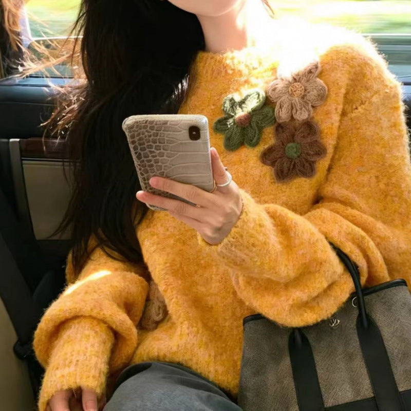 Damen Kuscheliger Pullover mit floralem 3D-Design Drune