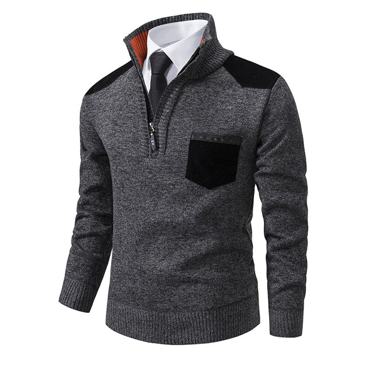 Herren feinstrukturierter Troyer-Pullover mit Halbzipp und Brusttasche Drune