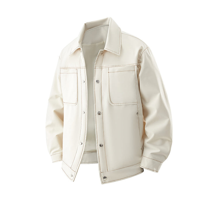 Herren Leichte Overshirt-Jacke aus strukturiertem Kunstleder mit aufgesetzten Brusttaschen Drune