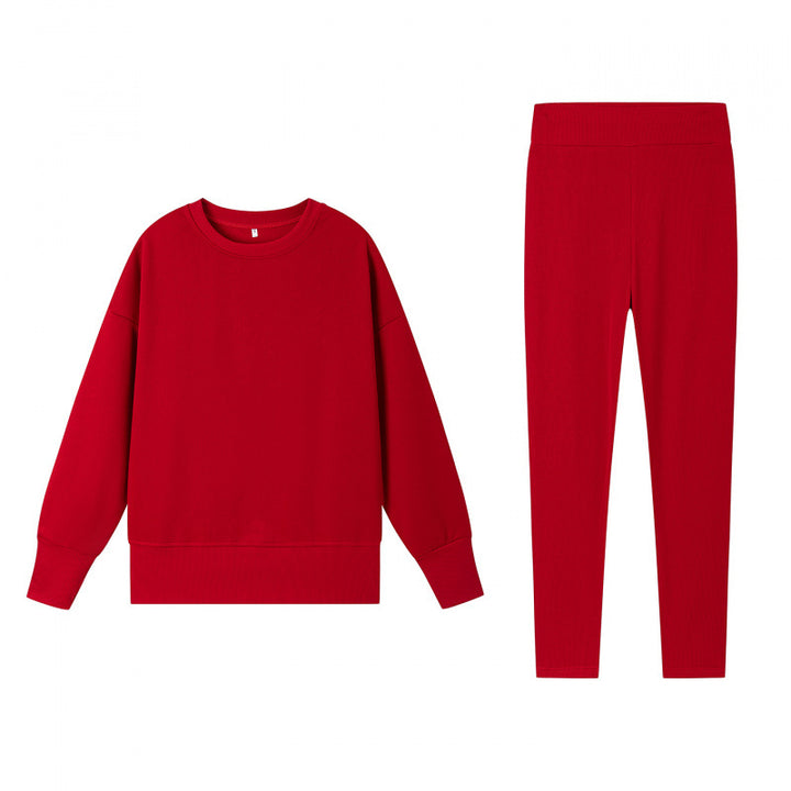 Damen gemütliches Sportset mit lockerem Sweatshirt und enganliegenden Leggings Drune
