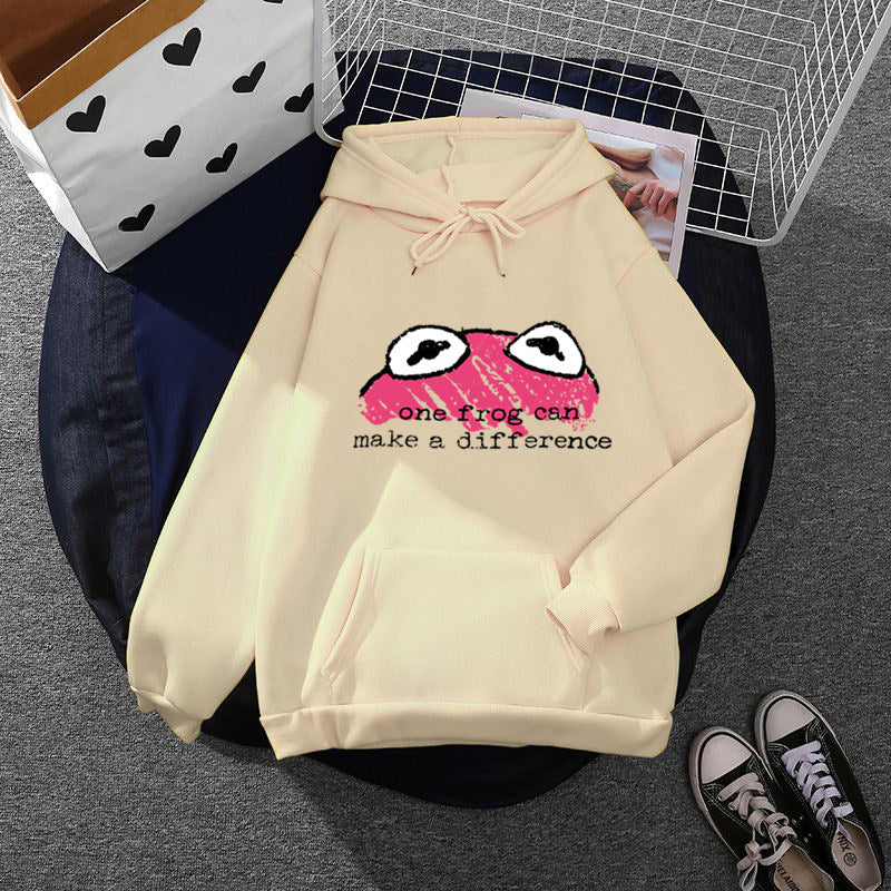 Damen nan relaxed-fit Kapuzenpullover mit gestempelter Froschgrafik, Kängurutasche und Kordelzug Drune
