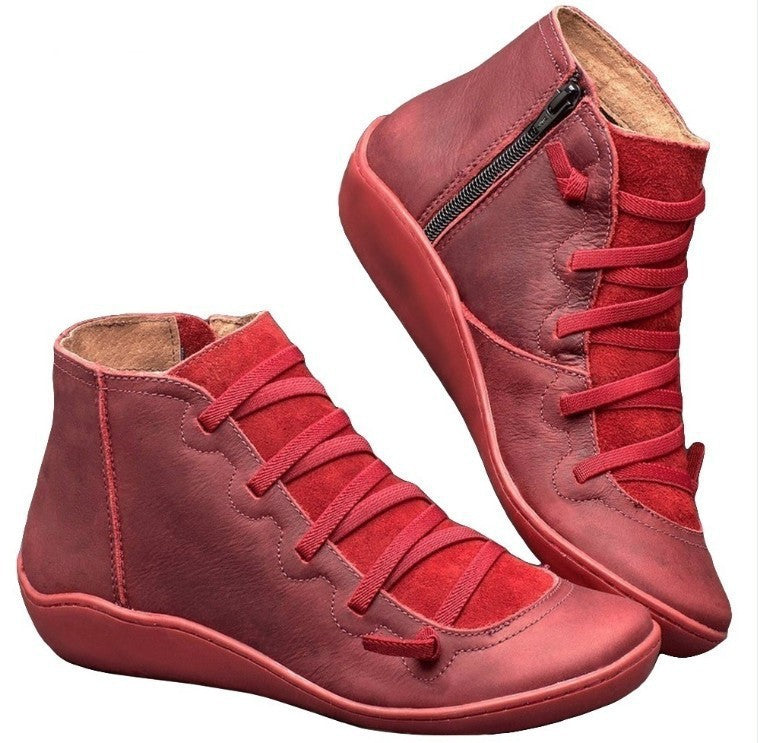 Damen Leder Kurzstiefel mit seitlichem Reißverschluss, elastischer Schnürung und weicher Komfortsohle Drune