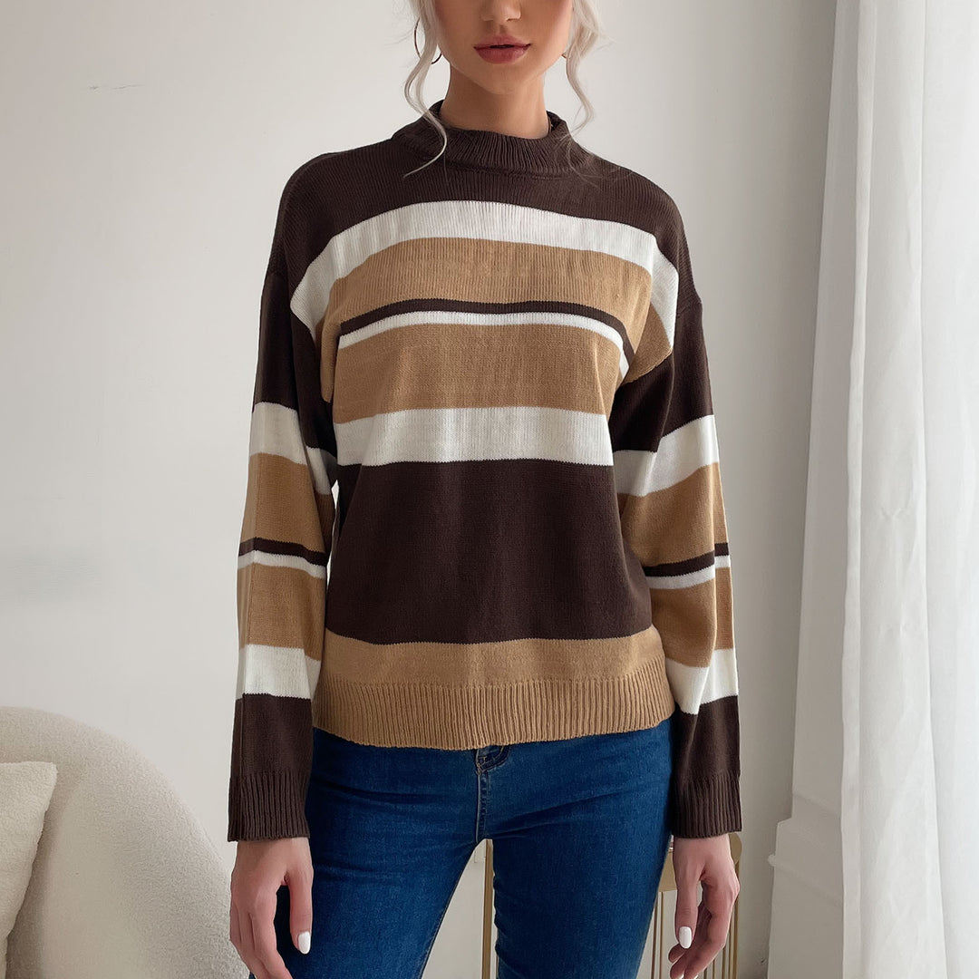 Damen Gestreifter Feinstrick-Pullover mit Stehkragen Drune