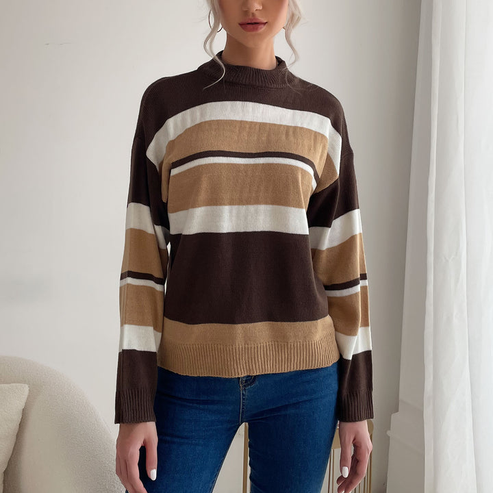 Damen Gestreifter Feinstrick-Pullover mit Stehkragen Drune