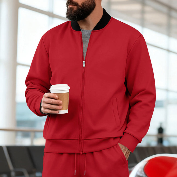 Herren nan urbane Sweat-Trackjacke mit Stehkragen verdecktem Reißverschluss elastischen Rippbündchen und Eingrifftaschen Drune