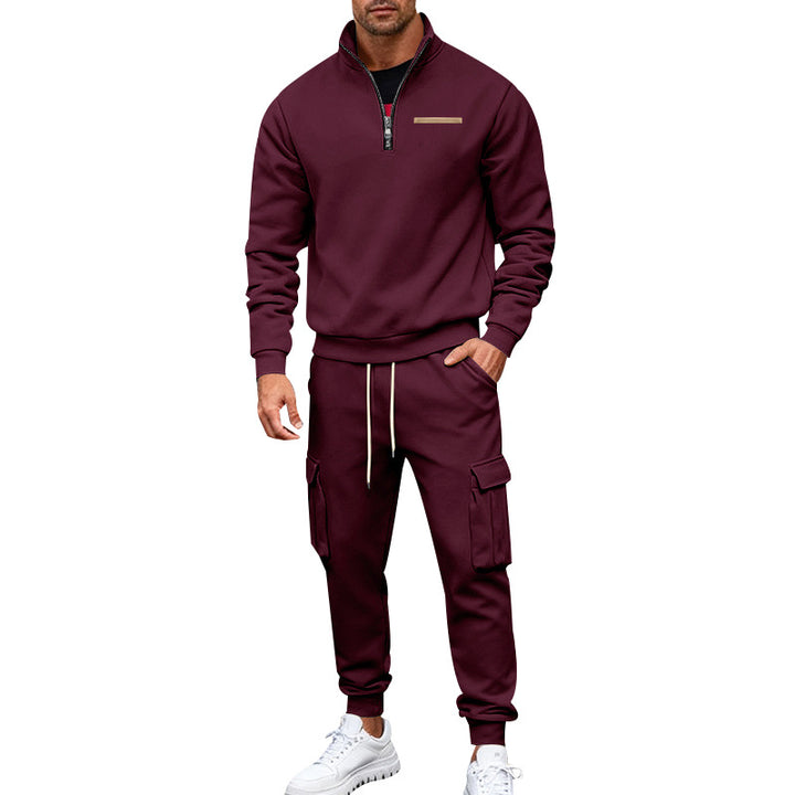 Herren Zip-Pullover- und Cargo-Jogger-Set aus weichem French-Terry Drune