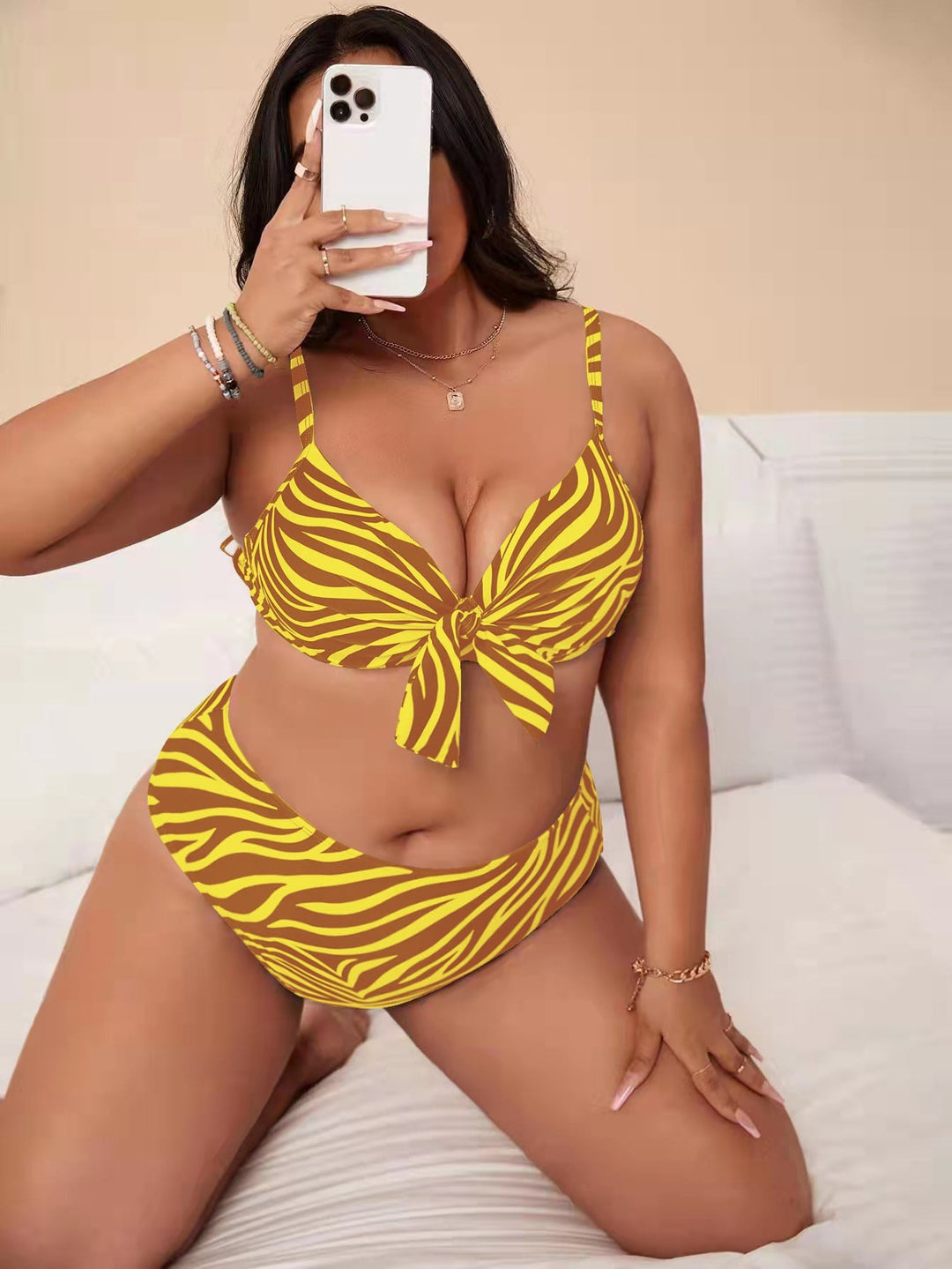 Damen Bunt gemusterter Bikini mit Knotendetail Drune