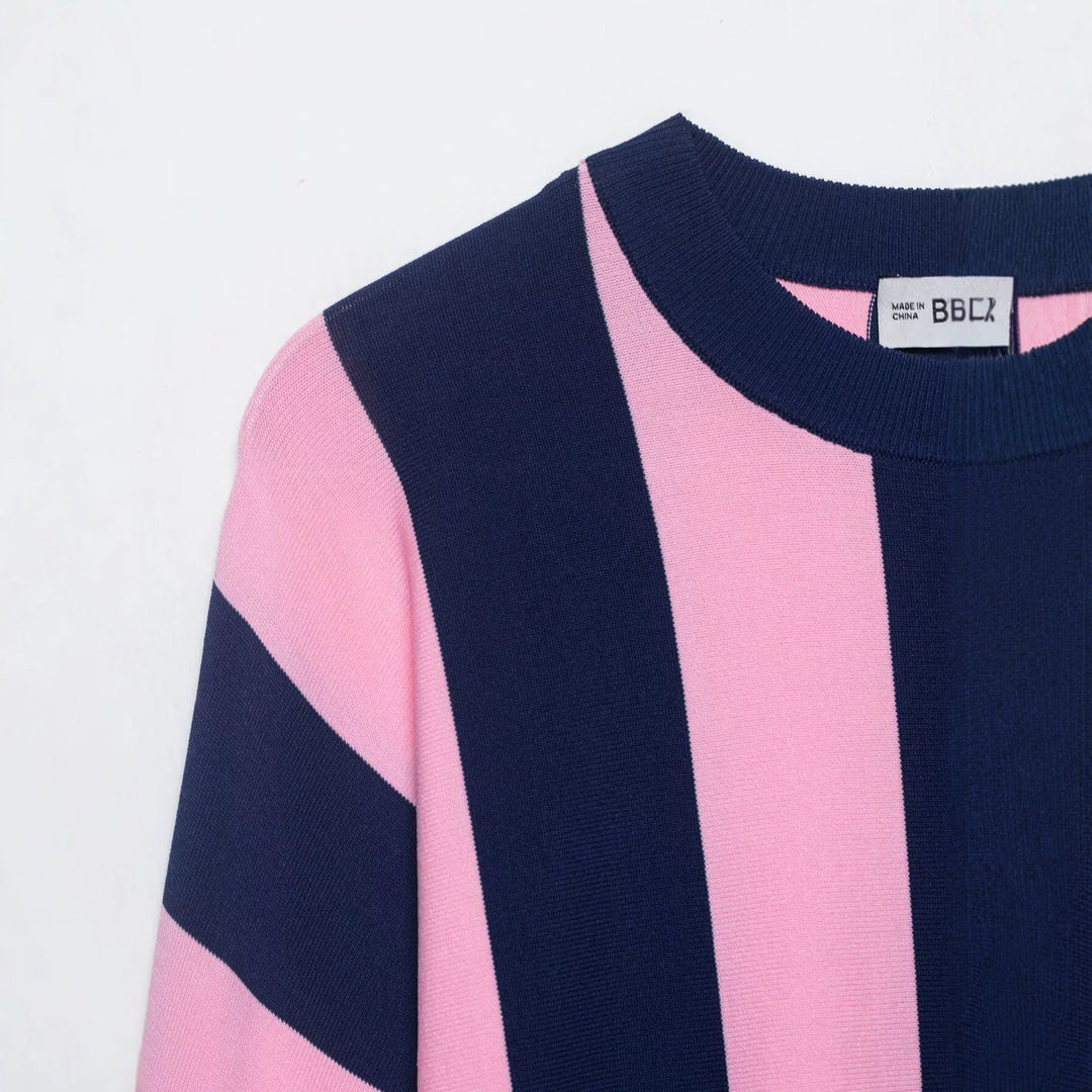 Damen weit geschnittener Strickpullover mit breiten Streifen und Raglanärmeln Drune