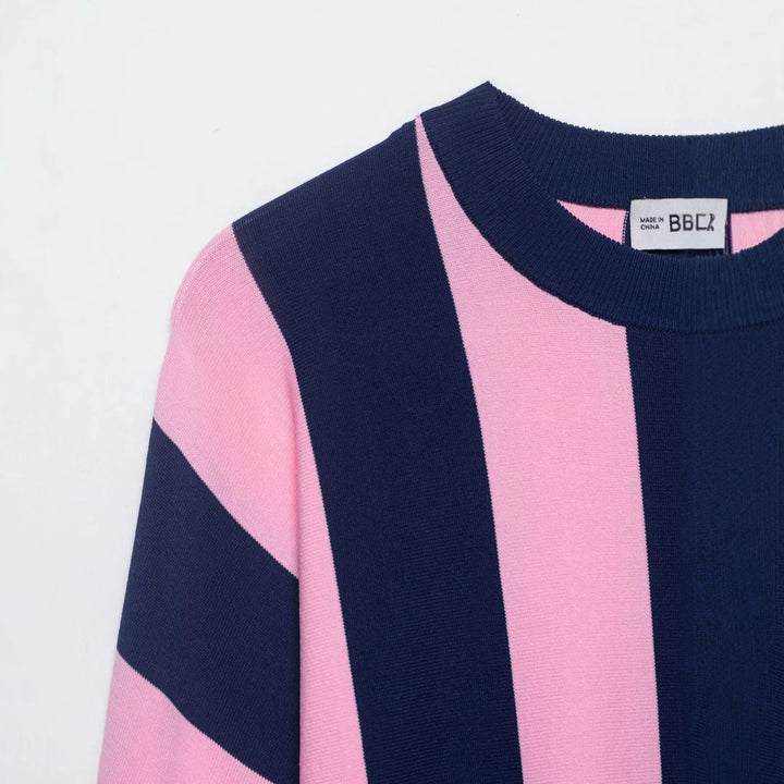 Damen weit geschnittener Strickpullover mit breiten Streifen und Raglanärmeln Drune
