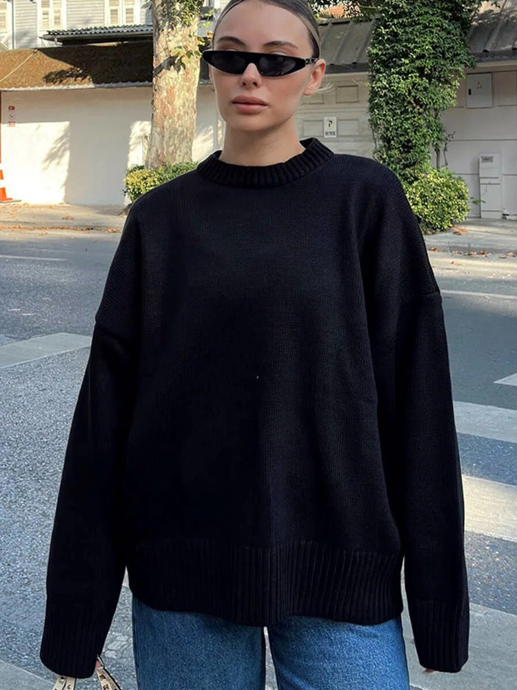 Damen Oversize-Feinstrickpullover mit Rundhalsausschnitt & verlängerten Manschetten Drune