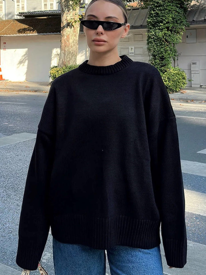 Damen Oversize-Feinstrickpullover mit Rundhalsausschnitt & verlängerten Manschetten Drune