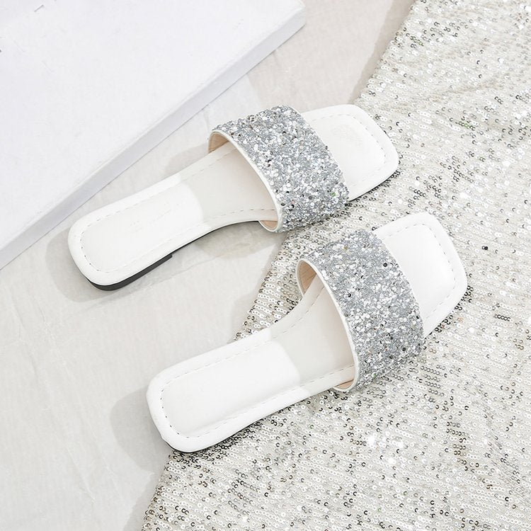 Damen Glitzernde Riemchen-Pantoletten Drune