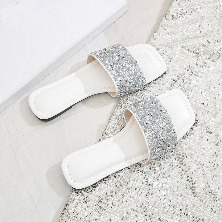 Damen Glitzernde Riemchen-Pantoletten Drune