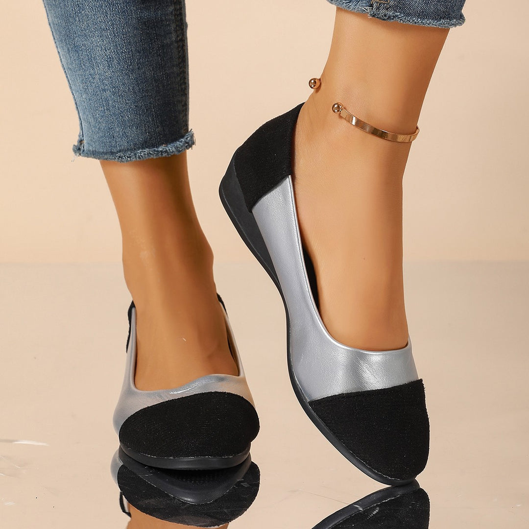 Damen Komfort-Ballerinas mit leichtem Keilabsatz, Materialmix und gepolstertem Fußbett Drune