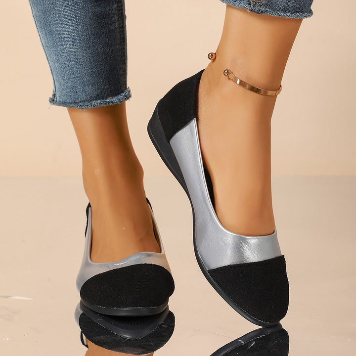 Damen Komfort-Ballerinas mit leichtem Keilabsatz, Materialmix und gepolstertem Fußbett Drune